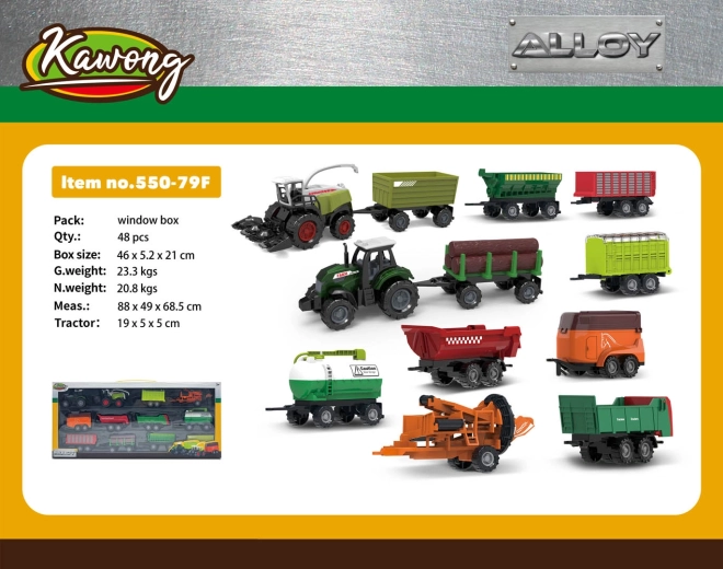 Metal Tractor and Combine Harvester Set with Trailers