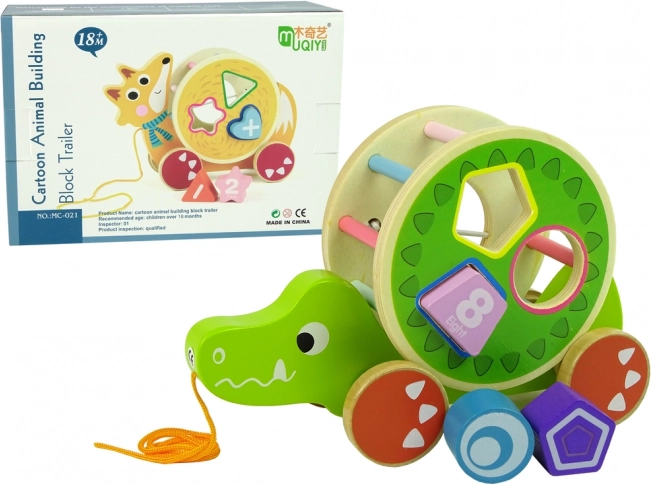 Drvena igračka na povlačenje krokodil sa sorterom