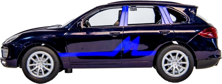 Fast remote-controlled car with blue graphics