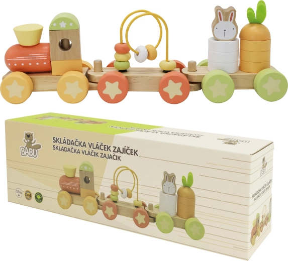 Babu sklopivi drveni vlakić sa zečićem – s dva vagona