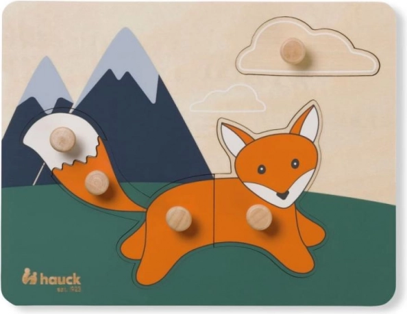 Hauck drvene puzzle s gumbićima Fox – edukativne puzzle s čepićima