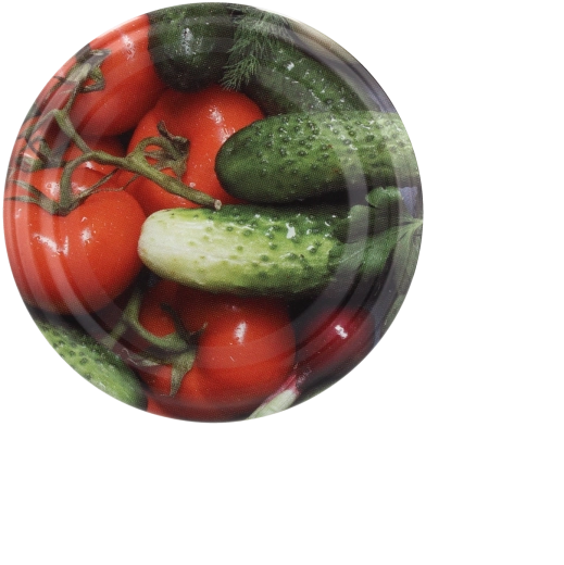 Set metalnih poklopaca za konzerviranje 66 mm s motivom krastavca i rajčice, 10 kom