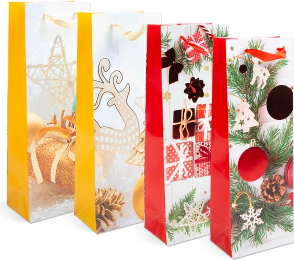 Christmas paper gift bag for a bottle - 1 piece