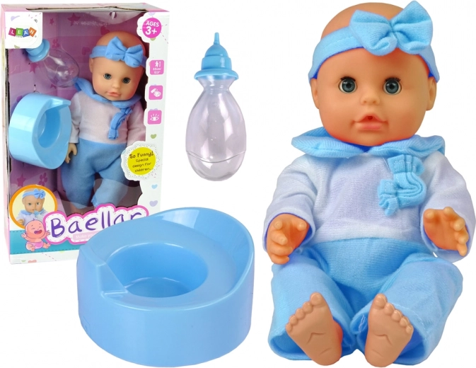 Tkanina plava lutka s noćnikom i bočicom 30 cm