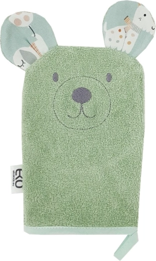 EKO pamučna krpica za pranje s uškama Bear maslinasto zelena 20 × 15 cm