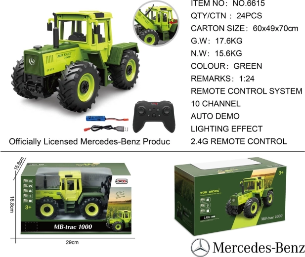 Zeleni traktor Mercedes-Benz na daljinsko upravljanje 1:24
