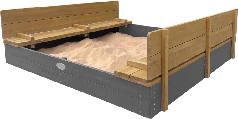 AXI pješčanik XXL Ella 150 × 150 sa sklopivim poklopcem i klupama, sivi
