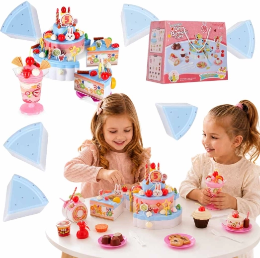 Kids’ Patisserie – three-tier birthday cake with Velcro, lights and music, 117 pieces, blue