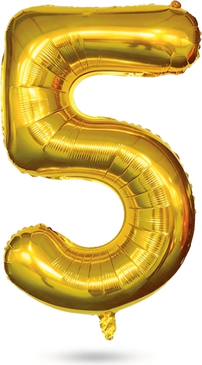 Birthday foil balloon number 5 gold 40 inches