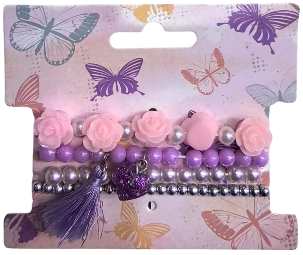 Pink set narukvica s perlicama i cvjetovima, 4 kom