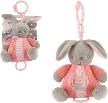 Plišana zečica s mehaničkom glazbenom kutijom na navijanje i zvečkom, ružičasta (18 × 20 cm)