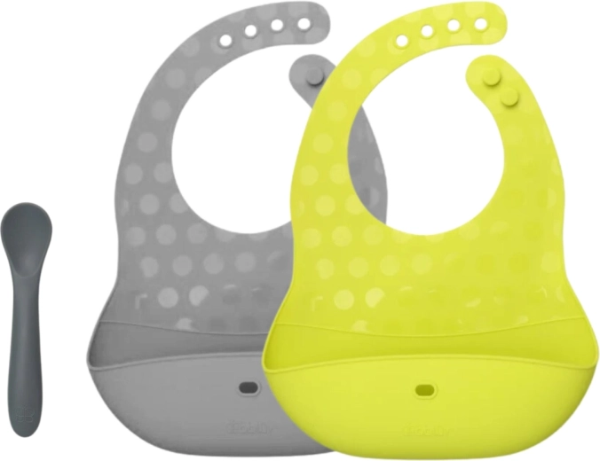 Bblüv Pöket set silikonskih slinčeka i žličice lime/grey