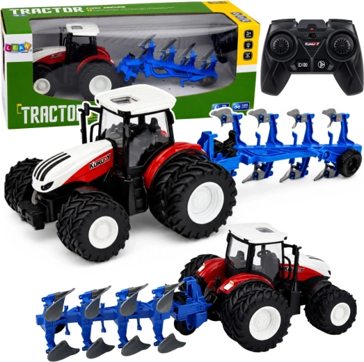 RC farmski traktor s višebrazdnim plugom 1:24 (2,4 GHz) crveni