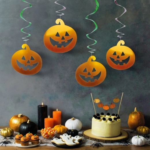 Set of hanging Halloween decorations with pumpkins and ghosts, 12 pcs