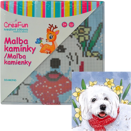 Dijamantno slikanje – bijeli pas 20 × 20 cm