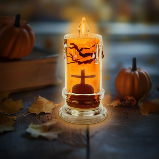Halloween LED candle with gravestone design - 1 piece