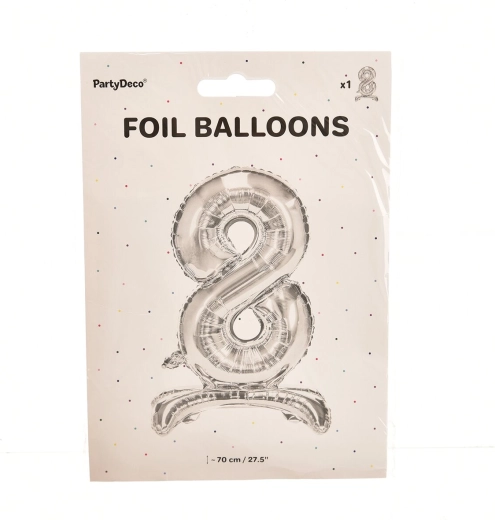 Folijski stojeći balon broj 8 srebrni 70 cm