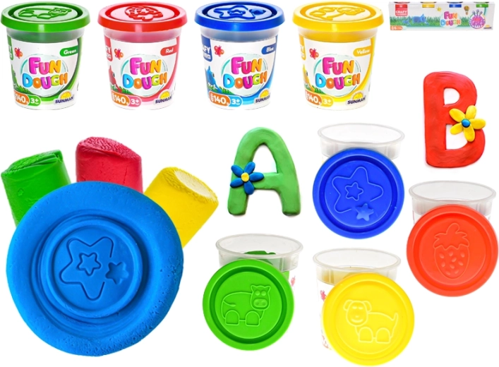 Kreativni plastelin u čašicama 4×140 g sa šablonama u poklopcu