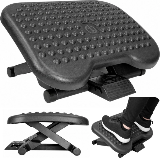 Ergonomic under-desk footrest with bumps, adjustable in 3 levels