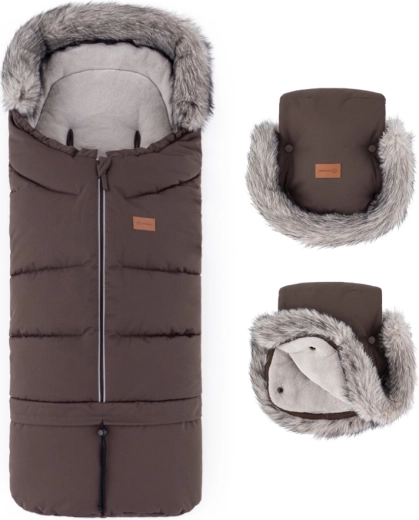 PETITE&MARS set zimska vreća za kolica Arctic 4v1 + rukavice za kolica Furry rich brown