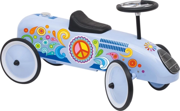 plavi trkaći guralica u stilu 60-ih