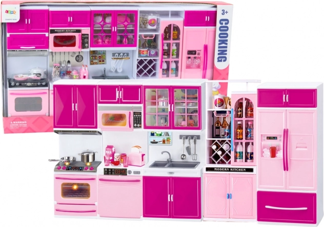 Kuhinjski namještaj za lutke s hladnjakom i štednjakom ružičasti