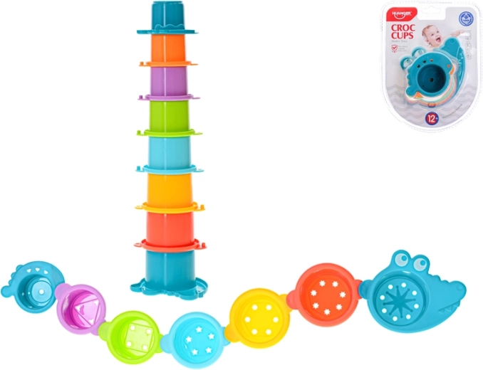 Piramida i spojne čašice za vodu krokodil 2u1, 8 kom (12+ mj)