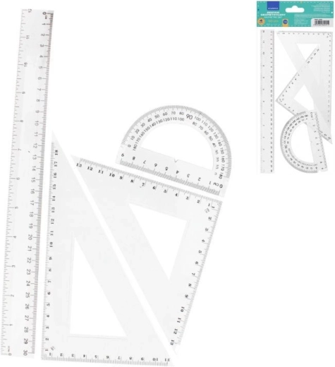 Geometrijski set 4 kom (ravnalo 30 cm, 2× trokut, kutomjer)