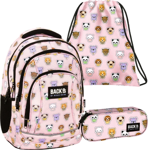 BackUP Muffins Animals school set 3-in-1 – backpack, pencil case and drawstring bag