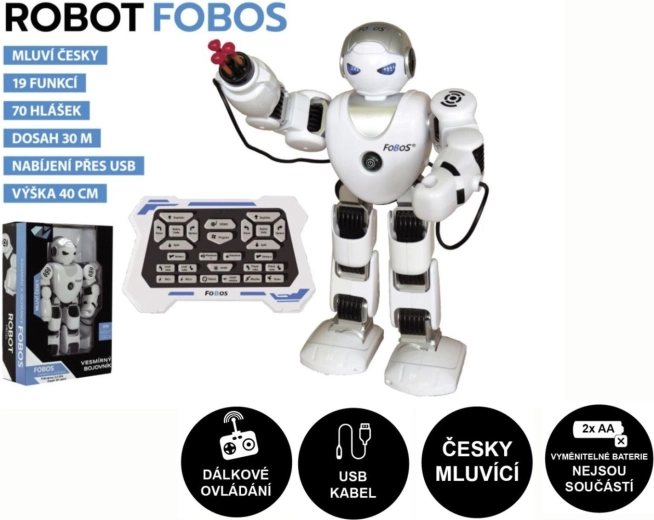 Interaktivni robot FOBOS RC, hoda i govori na češkom, 40 cm, USB punjenje