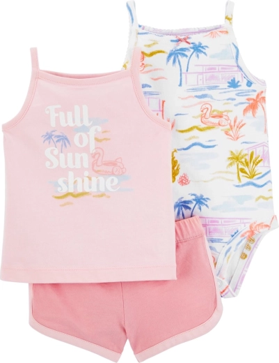 Carter’s 3-dijelni set za bebu Pink Sunshine (body na naramenice, majica bez rukava i kratke hlačice)