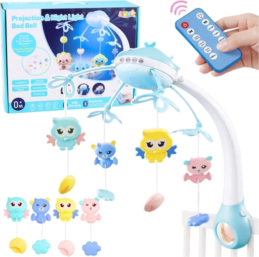 Dječji vrtuljak iznad krevetića s projektorom i daljinskim upravljanjem – ružičasti