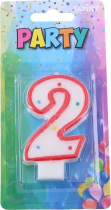 Rođendanska svijeća broj 2 za tortu – bijela s crvenim rubom i točkicama