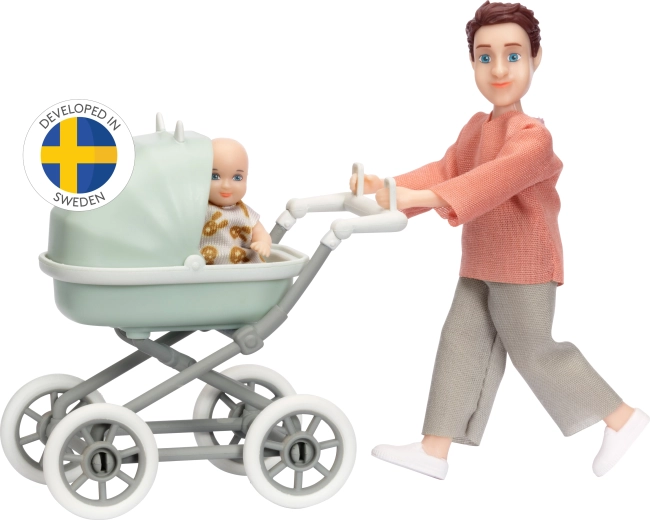Lundby set: tata s bebom i kolicima