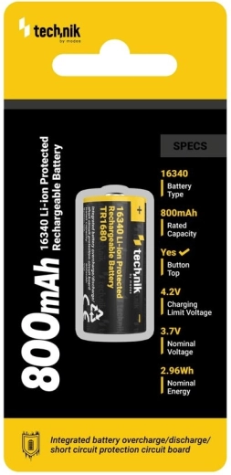 Puniva baterija 16340 (RCR123) 800 mAh 3,7 V