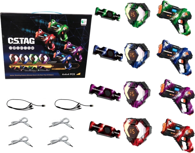 Set of laser pistols with targets and belt sensors