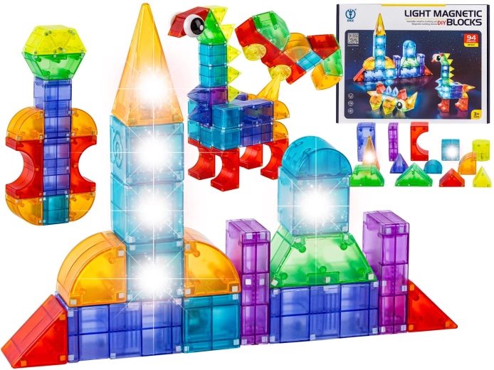 Magnetske svjetleće konstrukcijske kocke 3D – 94 dijela
