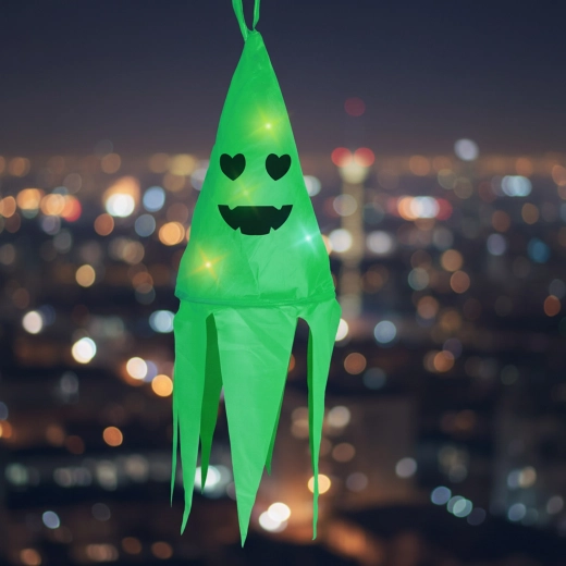 Hanging Illuminated Halloween Ghost Decoration, Green