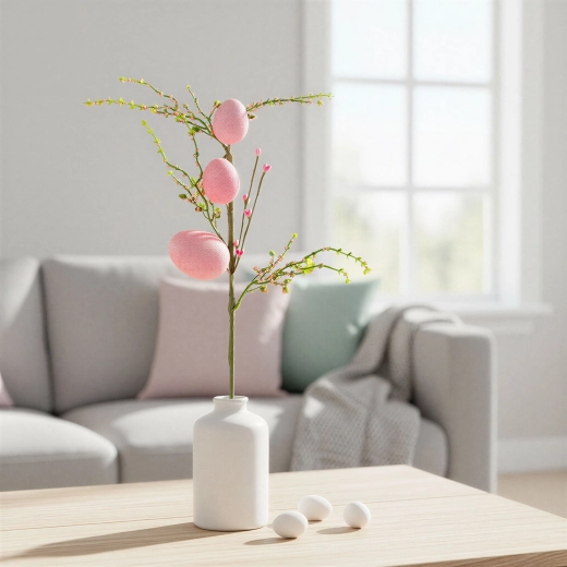 Glittery Easter branch with pink eggs 40 × 16 cm