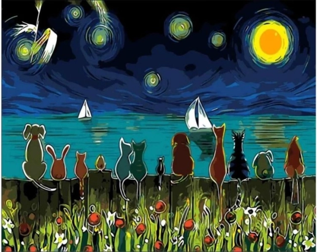Paint by Numbers on Framed Canvas 50 × 40 cm – Animals by the Lake