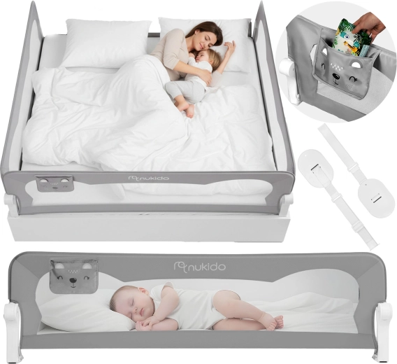 Zaštitna ograda za krevet 200 cm Nukido – siva