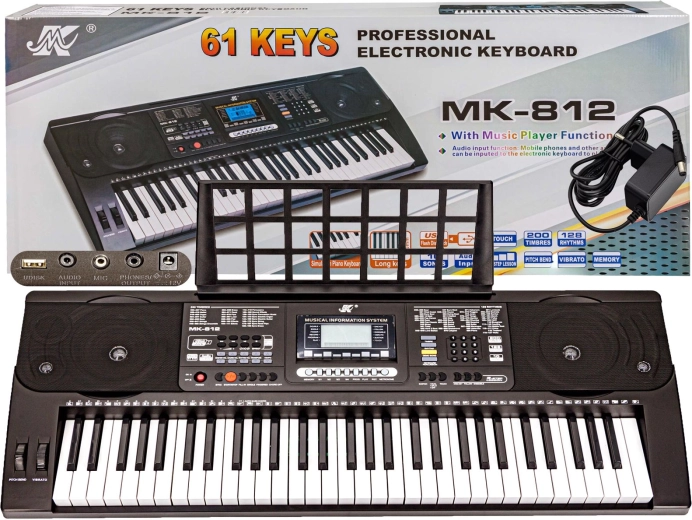 Keyboard s dinamikom dodira MK-812 (61 tipka) sa stalkom za note i napajanjem (adapter)