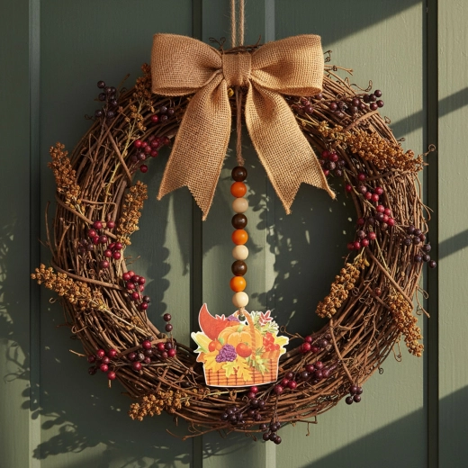 Hanging autumn decoration cornucopia made of wood 29 × 9 cm
