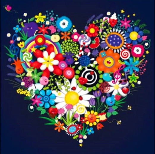 Diamond mosaic (diamond painting) – floral heart 30 × 30 cm