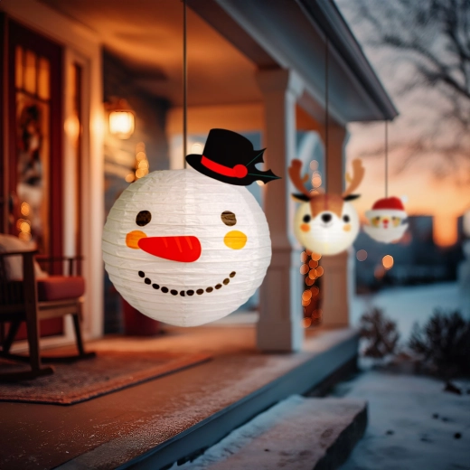 Christmas Paper Snowman Lantern 30 cm