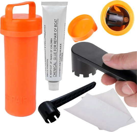 Set za popravak za SUP, kajak i napuhavajuće čamce s ljepilom, zakrpama i ključem za ventil