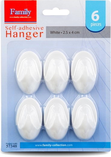 White Self-Adhesive Plastic Hooks, 6 pcs
