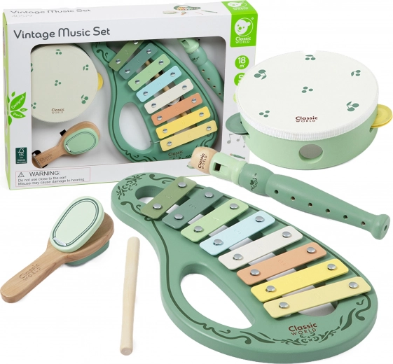 Drveni vintage set glazbenih instrumenata CLASSIC WORLD, 18m+