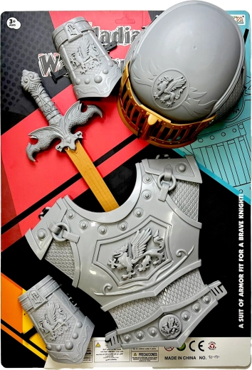 Viteška set s srebrnim mačem, oklopom i kacigom