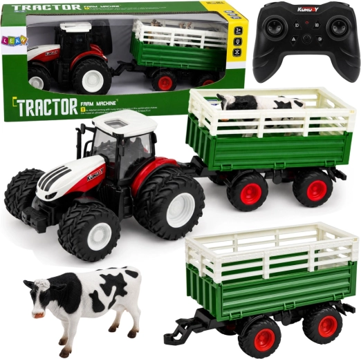 RC poljoprivredni traktor s prikolicom i figuricom krave 1:24